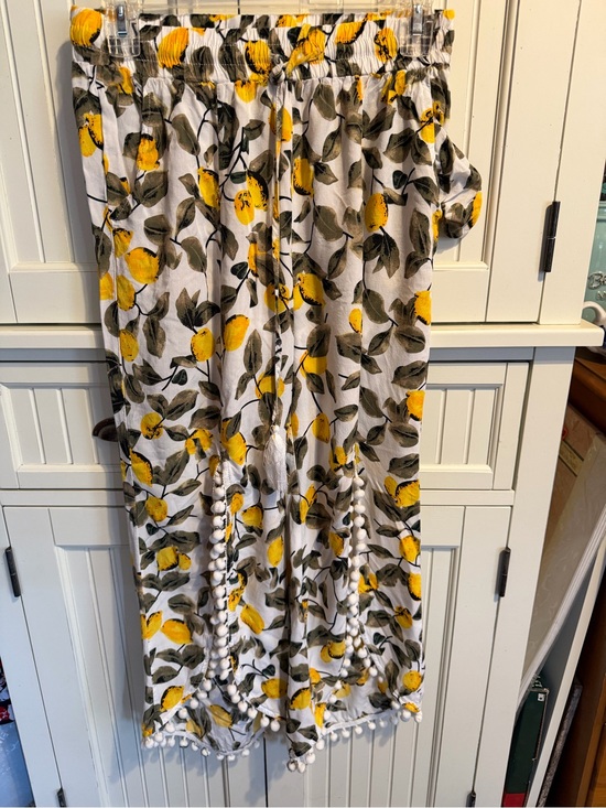 Pants - Lemon Print Pom-Pom Trim pants
